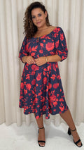 CurveWow Ubar Midi Dress Navy Red Floral