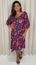 CurveWow Ubar Midi Dress Navy Red Floral