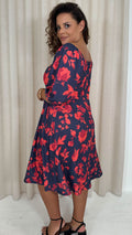 CurveWow Ubar Midi Dress Navy Red Floral