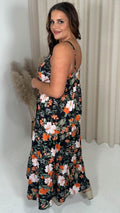 CurveWow Wrap Bust Maxi Black Tropical