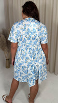 CurveWow Drop Shoulder Wrap Channel Waist Dress Blue Floral