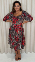 CurveWow Ubar Midi Dress Leopard Rose Print