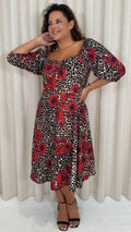 CurveWow Ubar Midi Dress Leopard Rose Print