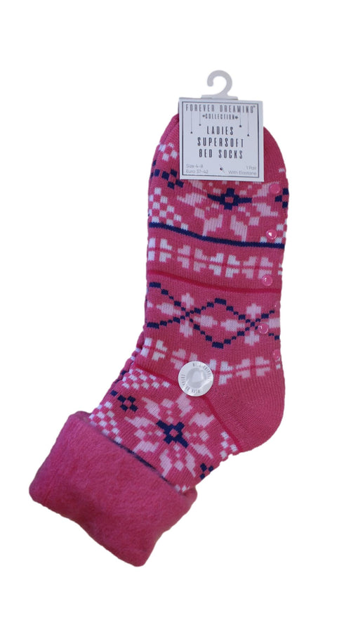 Fairisle Supersoft Bed Socks With Gripper Pink