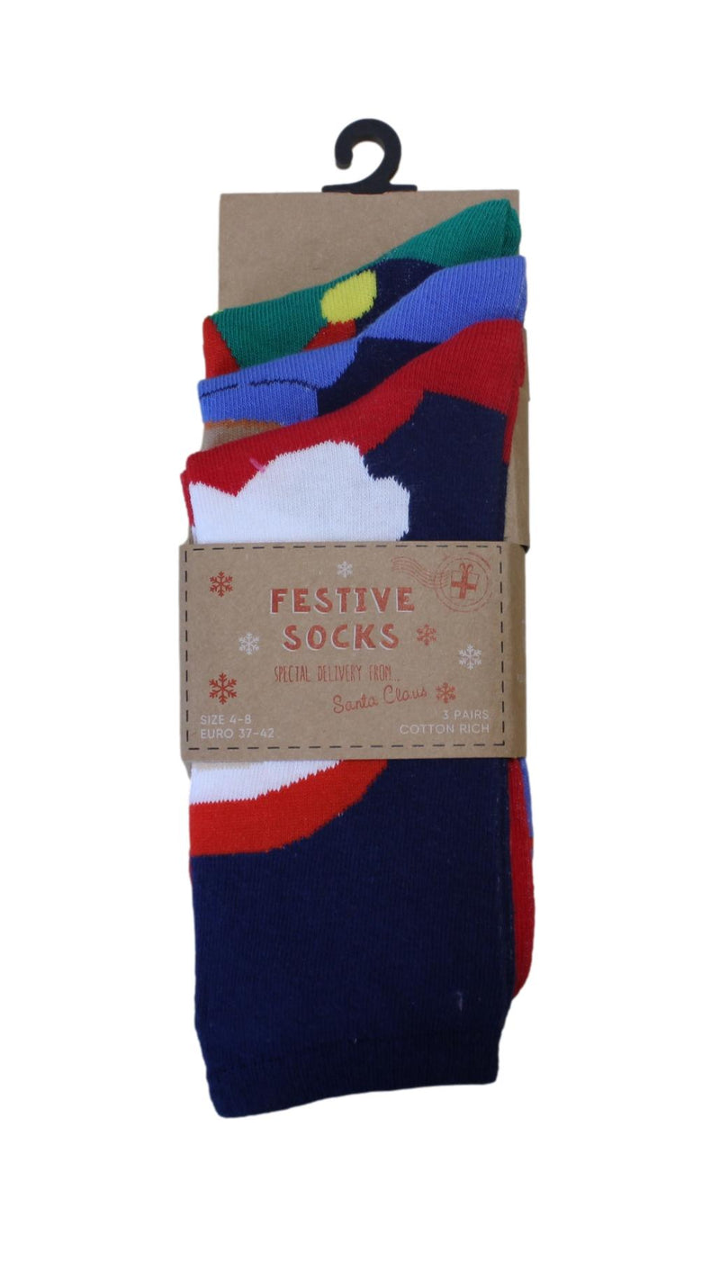 3 Pack Christmas Socks Red/Blue/Green