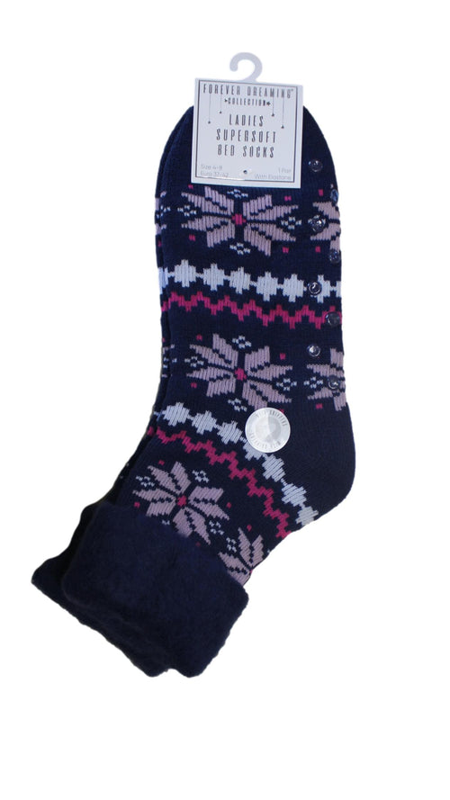 Fairisle Supersoft Bed Socks With Gripper Navy