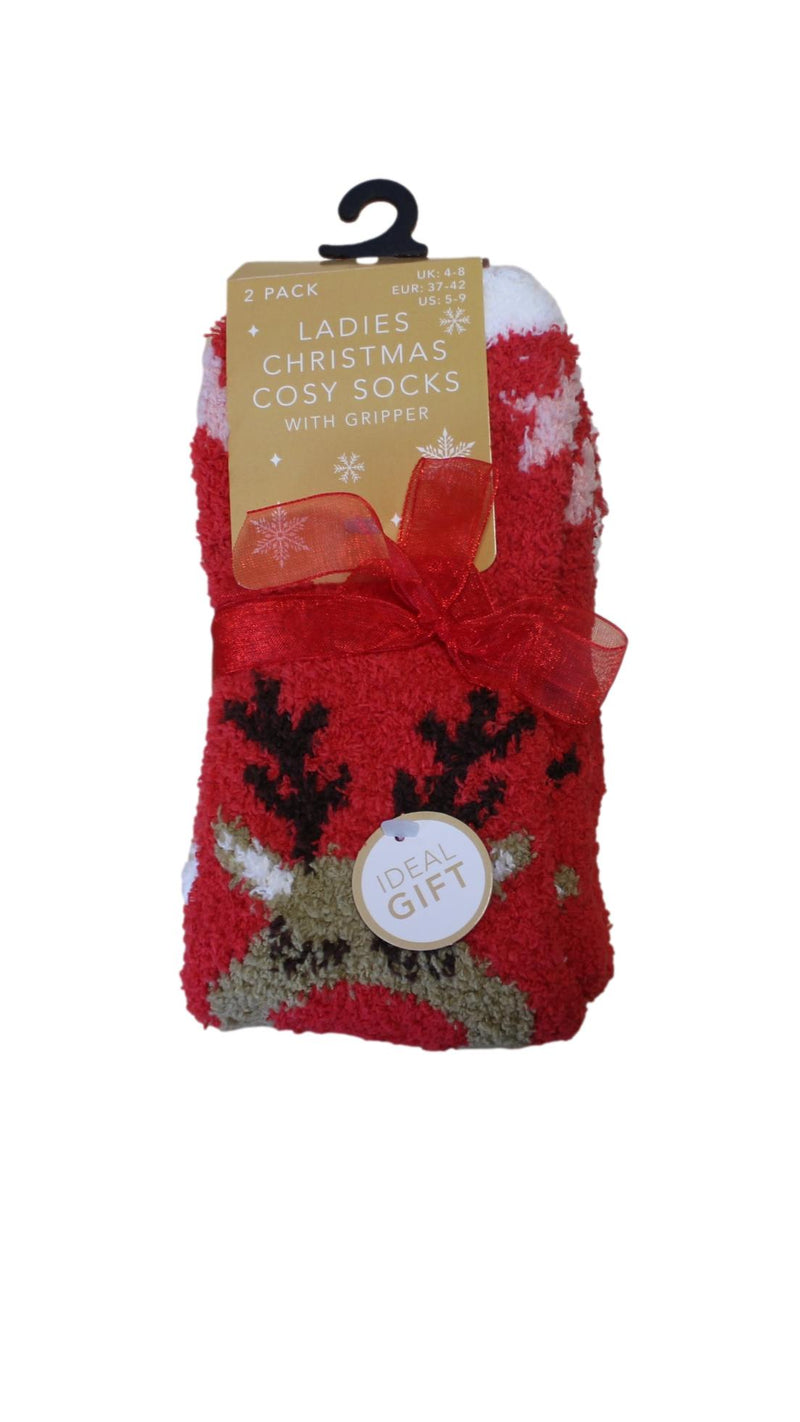 2 Pack Festive Design Socks Cream/Red