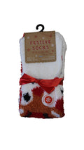 2 Pack Christmas Cosy Socks With Gripper Red