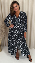 CurveWow Wrap Maxi Dress  Polka Dot Mono