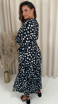 CurveWow Wrap Maxi Dress  Polka Dot Mono