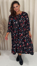 CurveWow Tassel Midaxi Dress Black Floral