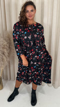 CurveWow Tassel Midaxi Dress Black Floral