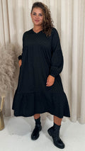 CurveWow Textured V Neck Smock Dress Black