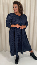 CurveWow Tassel Midaxi Dress Tiny Navy Polka Dot