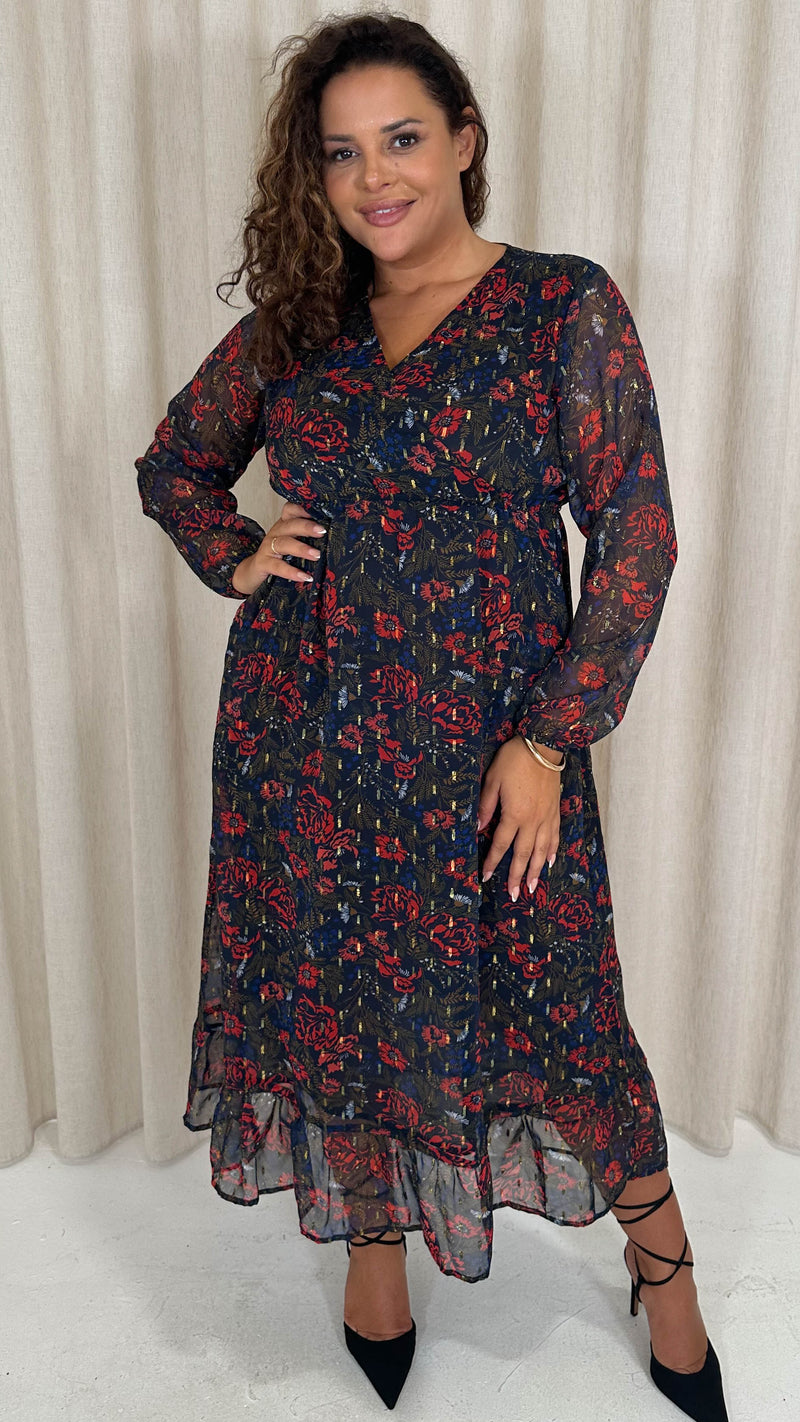 CurveWow Foil Midaxi Dress Multi Floral