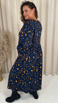 CurveWow Button Front Pocket Midi Dress Blue Animal