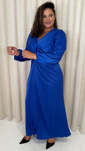 CurveWow Twist Front Satin Maxi Dress Cobalt Blue