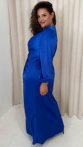 CurveWow Twist Front Satin Maxi Dress Cobalt Blue