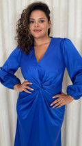 CurveWow Twist Front Satin Maxi Dress Cobalt Blue