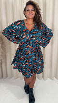 CurveWow Lace Insert V Neck Smock Dress Leopard Print