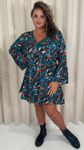 CurveWow Lace Insert V Neck Smock Dress Leopard Print