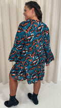 CurveWow Lace Insert V Neck Smock Dress Leopard Print