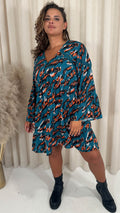 CurveWow Lace Insert V Neck Smock Dress Leopard Print