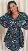 CurveWow Lace Insert V Neck Smock Dress Leopard Print