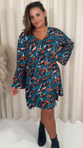 CurveWow Lace Insert V Neck Smock Dress Leopard Print