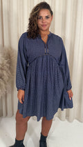 CurveWow Trim Detail Smock Dress Navy Spot