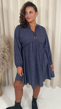 CurveWow Trim Detail Smock Dress Navy Spot