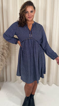 CurveWow Trim Detail Smock Dress Navy Spot