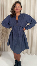 CurveWow Trim Detail Smock Dress Navy Spot