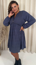 CurveWow Trim Detail Smock Dress Navy Spot