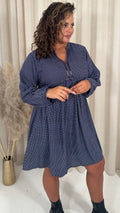 CurveWow Trim Detail Smock Dress Navy Spot