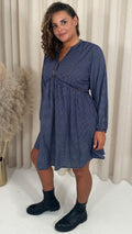 CurveWow Trim Detail Smock Dress Navy Spot