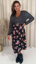 CurveWow Puff Sleeve Printed Dress Black Spiced Spot Floral