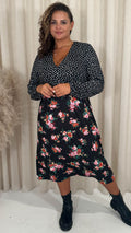 CurveWow Puff Sleeve Printed Dress Black Spiced Spot Floral