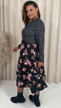 CurveWow Puff Sleeve Printed Dress Black Spiced Spot Floral