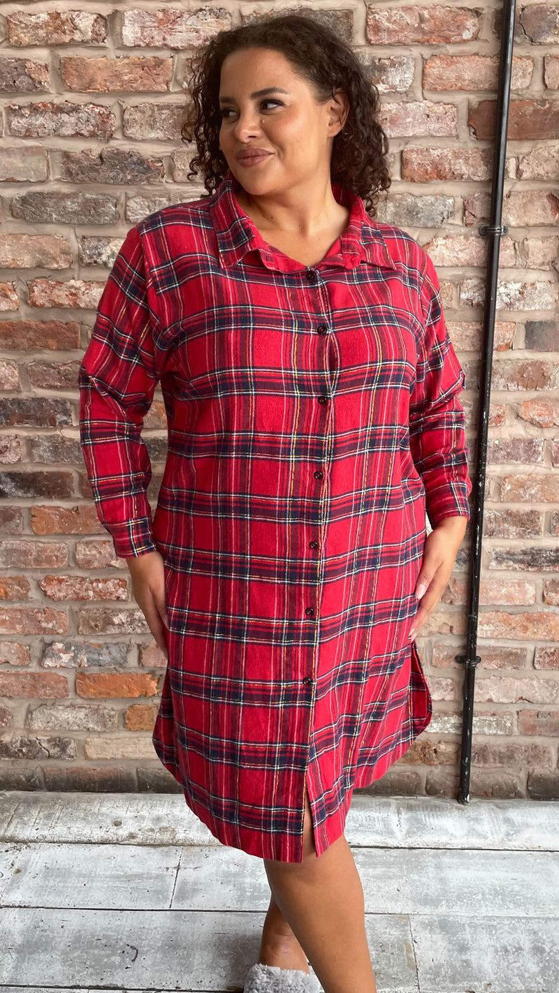 CurveWow Flannel Tartan Nightgown Red