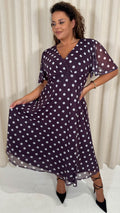 CurveWow Mesh Angel Sleeve Dress Plum Spot