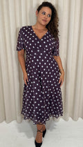 CurveWow Mesh Angel Sleeve Dress Plum Spot