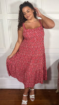 CurveWow Tiered Cami Dress Red Ditsy