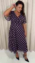 CurveWow Mesh Angel Sleeve Dress Plum Spot