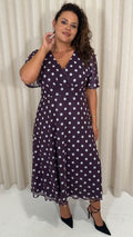 CurveWow Mesh Angel Sleeve Dress Plum Spot