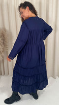 CurveWow Tie Front Tiered Maxi Dress Navy