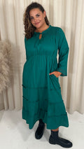 CurveWow Tie Front Tiered Maxi Dress Green