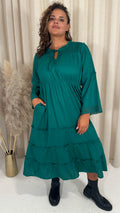 CurveWow Tie Front Tiered Maxi Dress Green