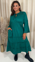 CurveWow Tie Front Tiered Maxi Dress Green