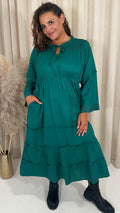 CurveWow Tie Front Tiered Maxi Dress Green